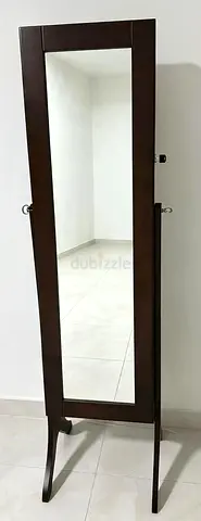Full-length freestanding mirrored jewelry cabinet - dark wood with lock