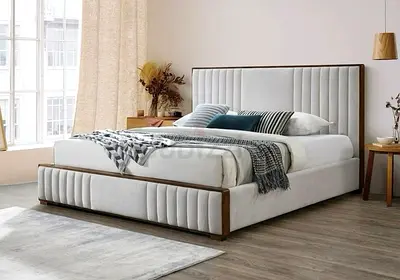 Modern Upholstered Queen Bed with Wooden Frame