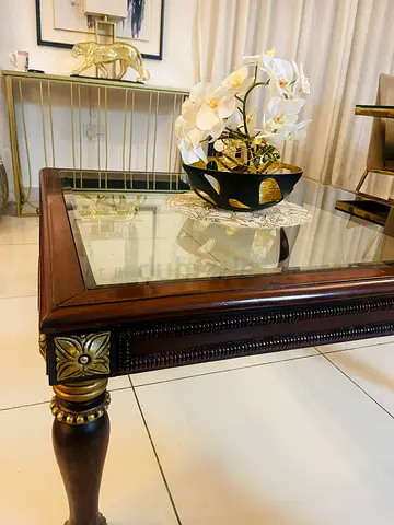 Classic Wooden Square Coffee Table with Glass Inset set of 3
