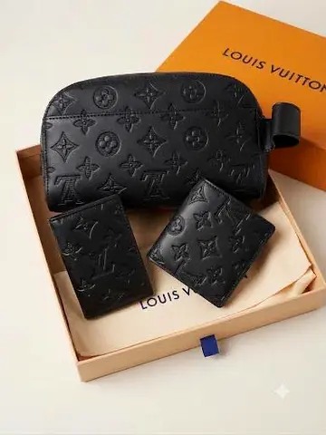 MASTERCOPY - LV black embossed leather pouch + cardholder + Wallet