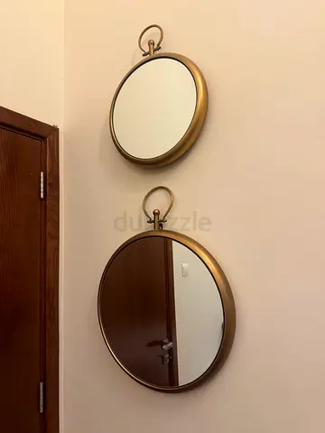 x2 MARINA HOME Aubrey mirrors decor brass colour round