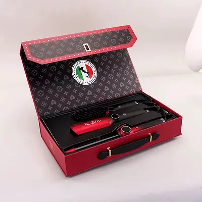Like-new professional hair styling set — boxed kit (red/black)
