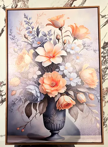 Large Framed Floral Wall Art - Elegant Flower Painting with Wooden Frame
