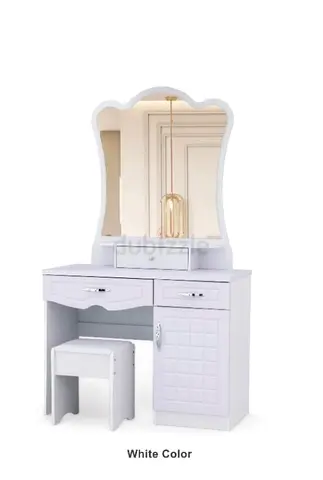 White Dressing Table with Mirror, Stool and Storage Cabinet