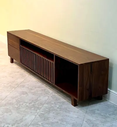 Modern Walnut TV Stand Entertainment Center
