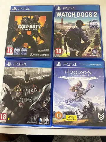 Set of PS4 Games: Watch Dogs 2, Horizon Zero Dawn, Call of Duty Black Ops III, Batman Arkham Knight