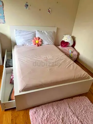 IKEA White MALM Double Storage Bed with IKEA Mattress 140 x 200 cm