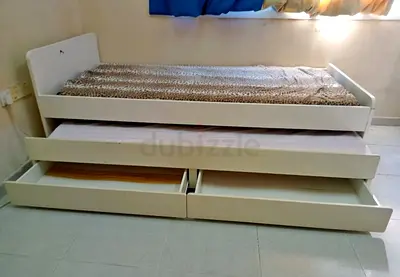 Ikea white slkat bed with ikeam double mattress and 2 drawers also