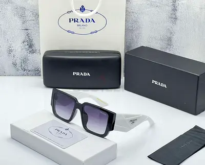 Prada Square Sunglasses - Black/White Frame, Gradient Lenses (With Box)