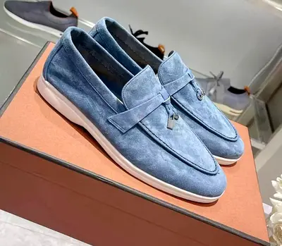 Light Blue Shoes Quilted Suede Loafers Original