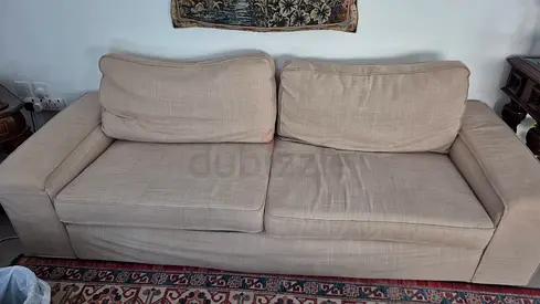 Beige 3-Seater Fabric Sofa – Comfortable, Good Condition