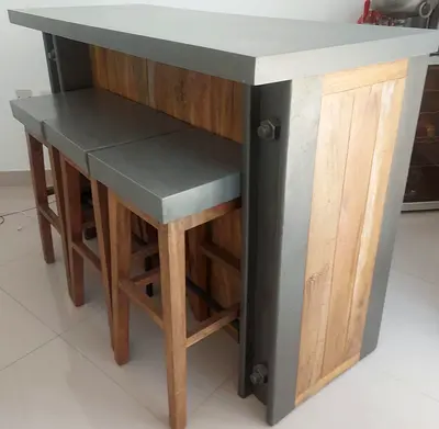 Solid Wood and Concrete Effect Bar Table with 4 Stools