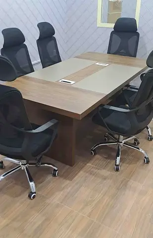 Used 6-Seater Wooden Conference Table with 6 Mesh Office Chairs