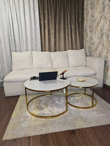 Luxury Oversized Feather Sofa (2-Seater) + 2 Gold & Marble Tables
