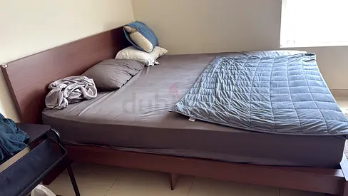 King wooden bed frame with mattress