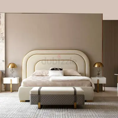 Beige Upholstered King Bed with Quilted Headboard