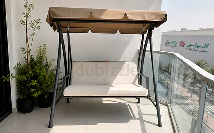 3-Seater Outdoor Swing Bench with Canopy - Beige Cushions