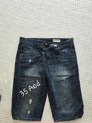 Men's Dark Wash Distressed Denim Shorts - Size M