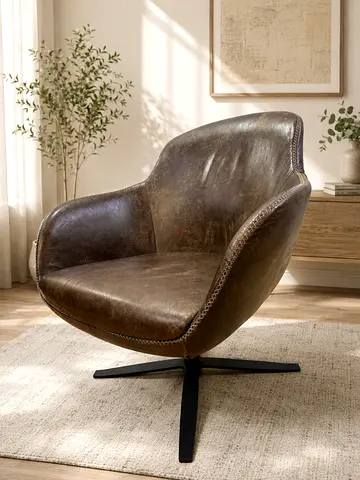 Marina Home Modern Swivel Accent Chair – Vintage Brown Leather