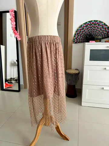 River Island Beige tulle polka-dot midi skirt, M-L