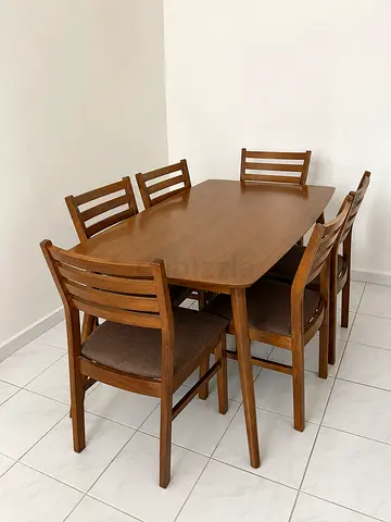 Solid Wood 6-Seater Dining Table with Cushioned Chairs - Good Condition - Negotiable