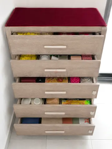 6-Drawer Tall Chest of Drawers — Light Wood Finish, Good Condition