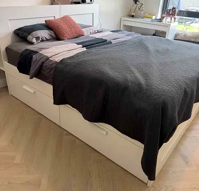 IKEA White BRIMNES Double Storage Bed with IKEA Mattress 140 x 200
