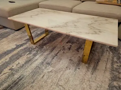 White Real Marble Top Coffee Table with Gold Base - Modern