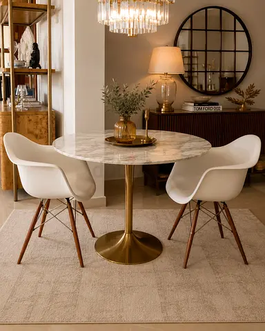 Modern Round Marble Top Dining Set with Two Armchairs from Mood Store