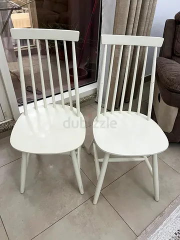 Pair of white wooden dining chairs - good condition
