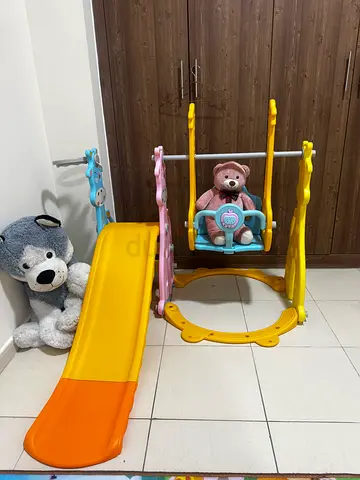 Plastic Toddler Swing and Slide with Steps - Pink/Blue/Yellow