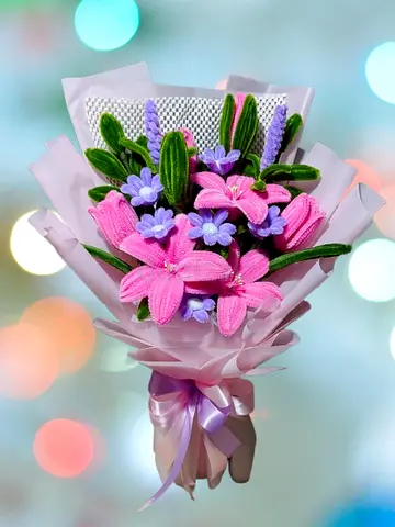 Handmade knitted flower bouquet - brand new decorative arrangement