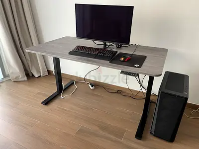 Electric Height Adjustable Standing Desk - Grey Wood Top
