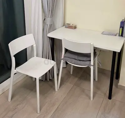 IKEA-style White Study Desk with 2 Matching Chairs - Good Condition