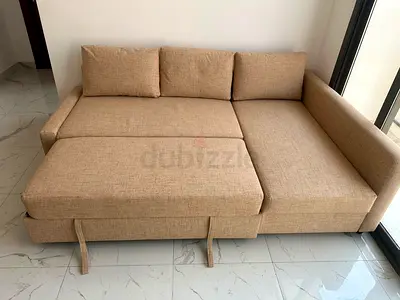 Beige L-shaped Sofa Bed with Storage