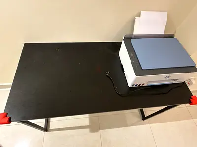 Simple modern black office desk - sturdy metal frame, 120cm