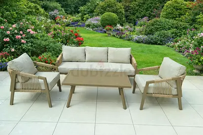 4-Piece Outdoor Patio Sofa Set with Coffee Table - Beige Cushions
