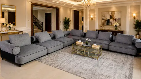 Large L-shaped Grey Fabric 7 seater Sectional Sofa - Comfortable Modern Design