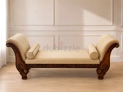 Classical Carved Wood Settee with Bolster Pillows