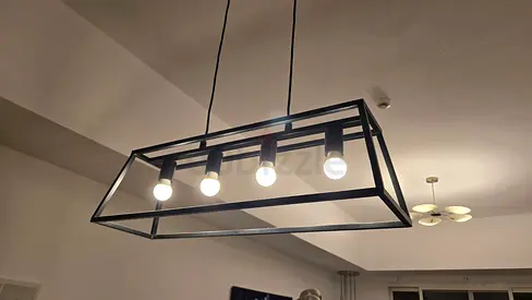 Black Industrial Rectangular Pendant Light - 4 Bulb