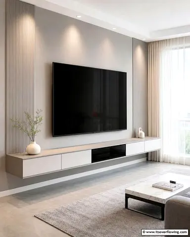 Wall-mounted modern entertainment TV unit with storage (floating console)