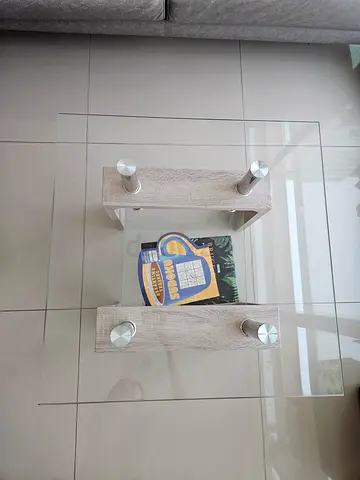 Glass Top Coffee Side Table with Wood Shelf
