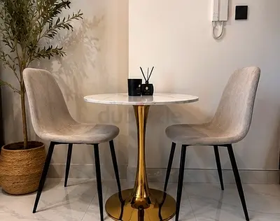 Round Marble-Top Bistro Table with Gold Pedestal Base - Like New