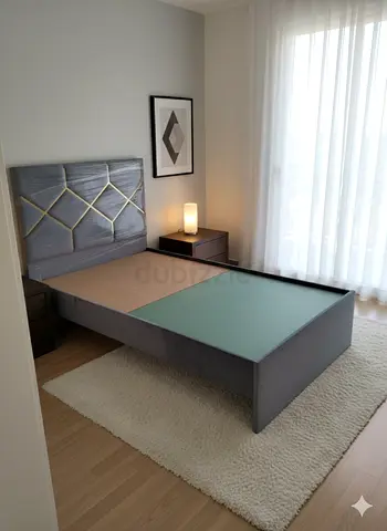 Double bed frame with upholstered headboard