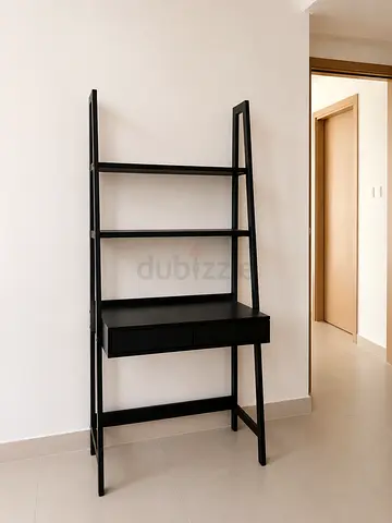 Black Ladder Shelf Desk with Drawer - Compact Study/Workstation
