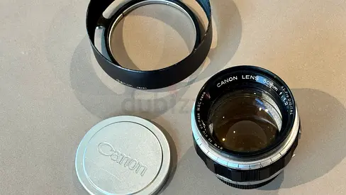 Rare Canon 50mm f1.2 LTM lens with original hood and lens cap