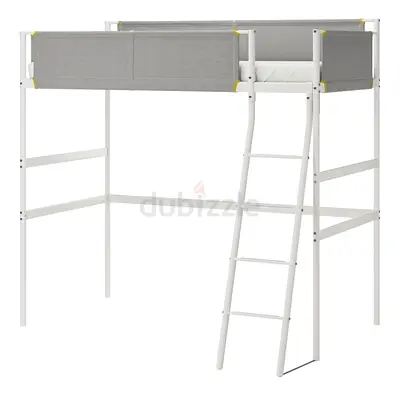 White and grey IKEA VITVAL loft bed frame with mattress for sale