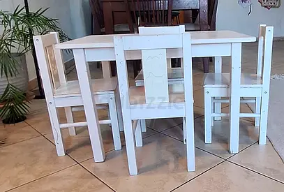White Wooden IKEA Kids Table and 4 Chairs - preloved