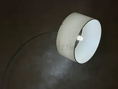 White Drum Floor Lamp with Curved Stem - Good Condition { last price 30AED only }