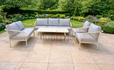 5-piece Outdoor Patio Sofa Set with Coffee Table — Light Grey Cushions